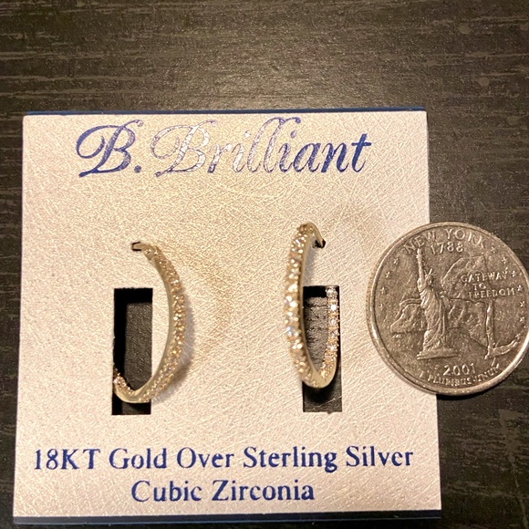 NWT 18K Gold over Silver with Cubic Zirconia. Sparkle & Glam Hoop Earrings - Picture 1 of 9